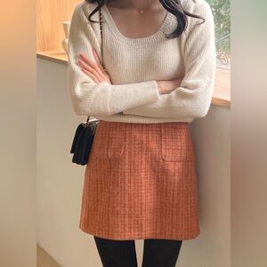 Elegant Orange Tweed Skirt